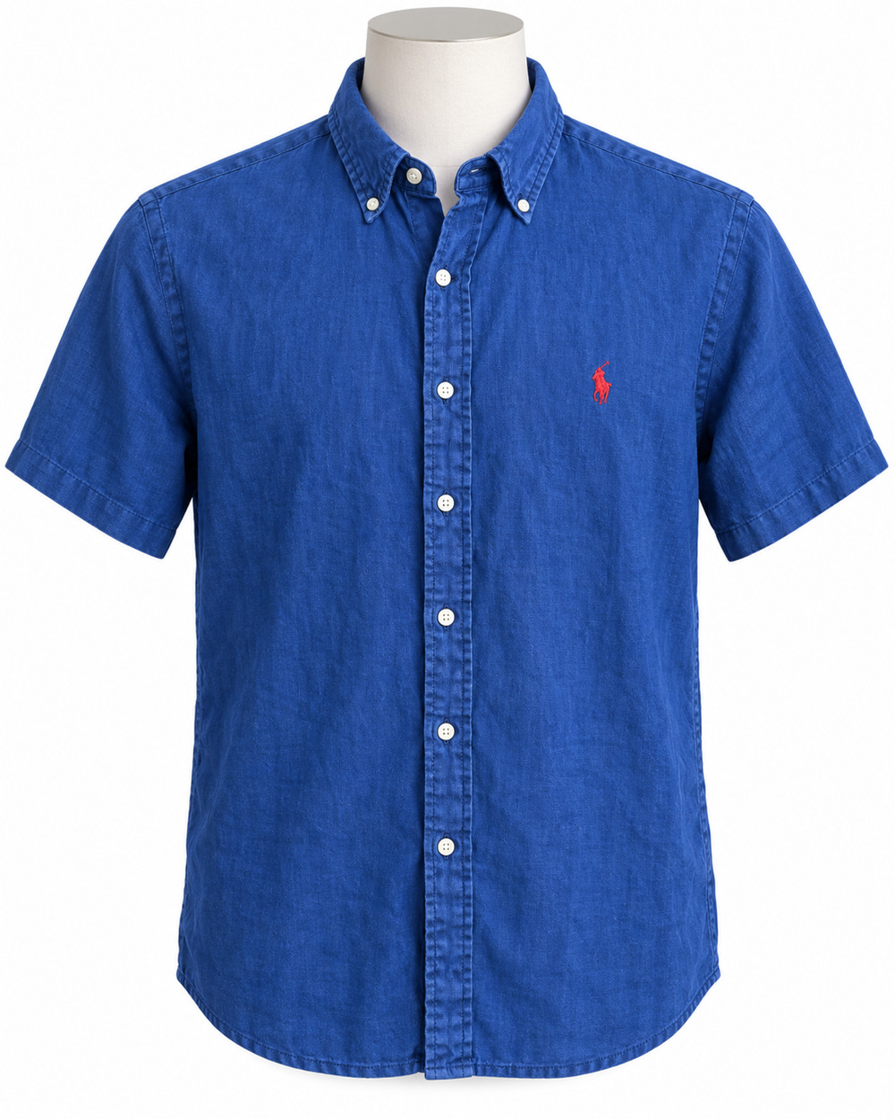 Ralph Lauren Men's L Classic Fit Blue Button Down 100% Linen Shirt Short Sleeve
